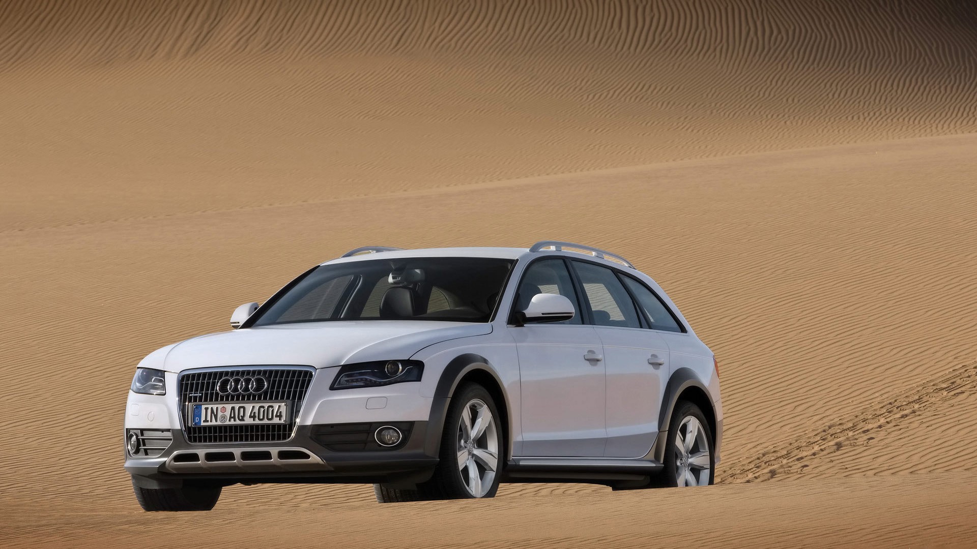 White Audi Car in the Desert Wallpaper