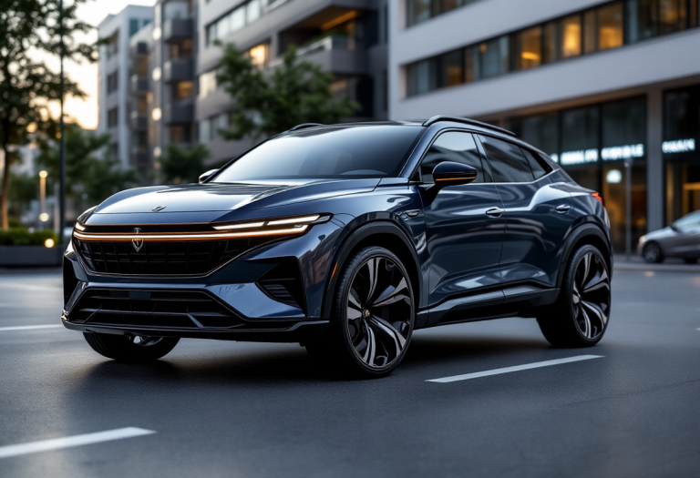 Alfa Romeo SUV coupé in un paesaggio urbano moderno