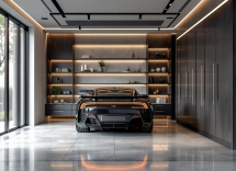 Interno del garage Bugatti FG-01 con hypercar esclusive