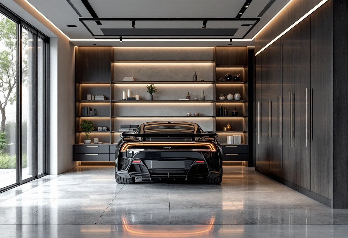 Interno del garage Bugatti FG-01 con hypercar esclusive