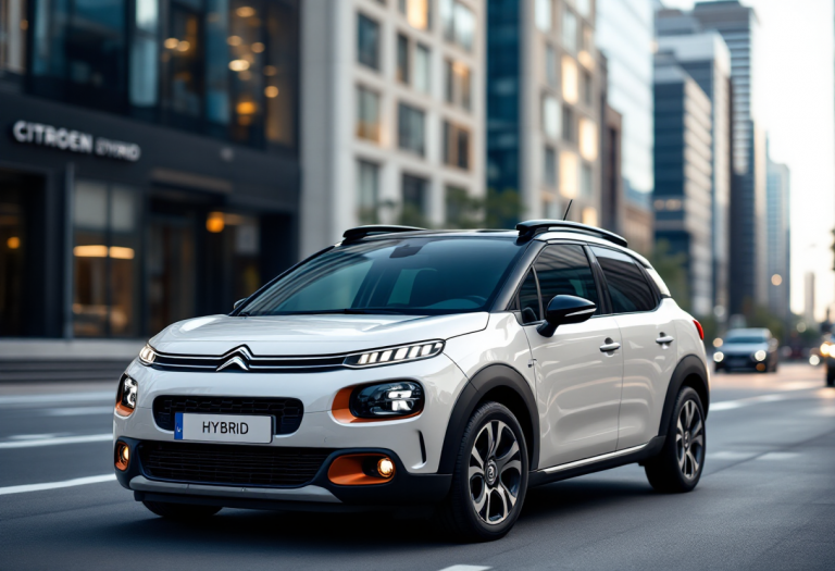 Nuova Citroen C3 Hybrid in un paesaggio urbano