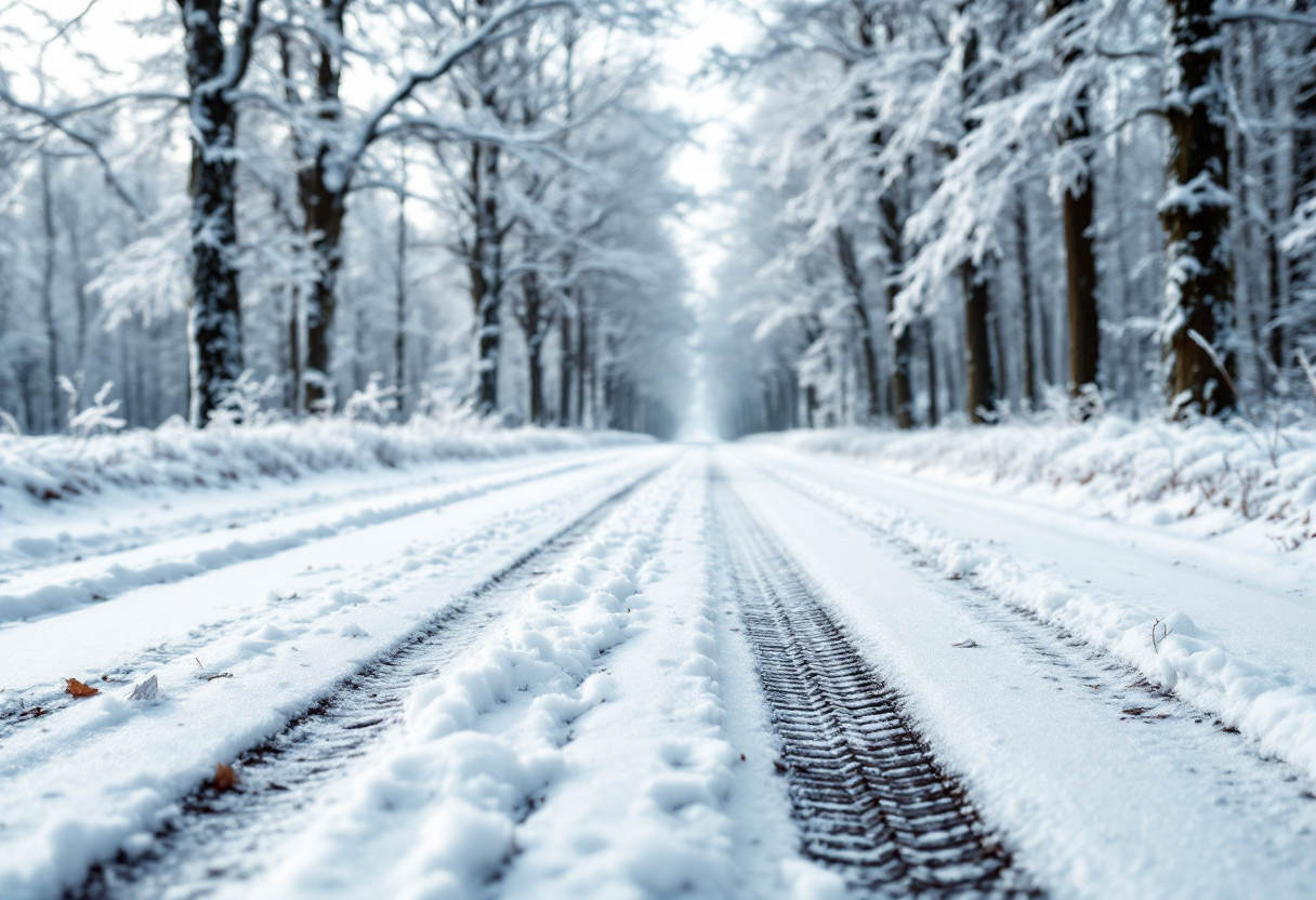 Auto con gomme invernali su strada innevata in Germania