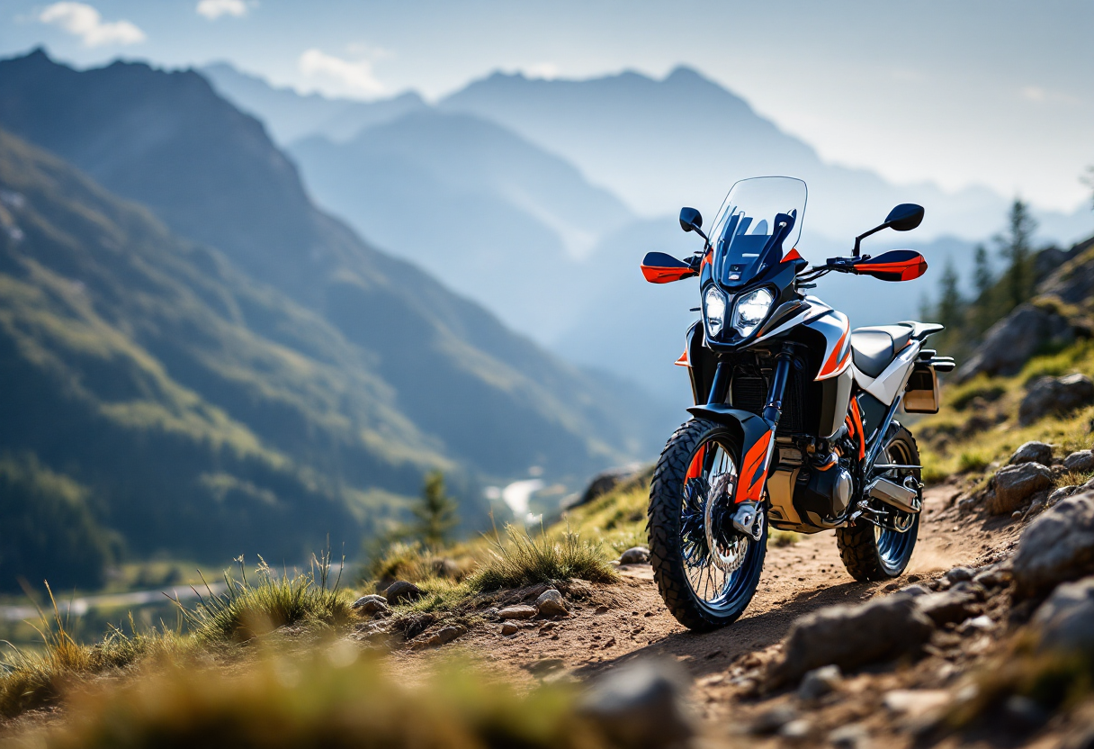 KTM 1390 Super Adventure R 2025 su un sentiero fuoristrada