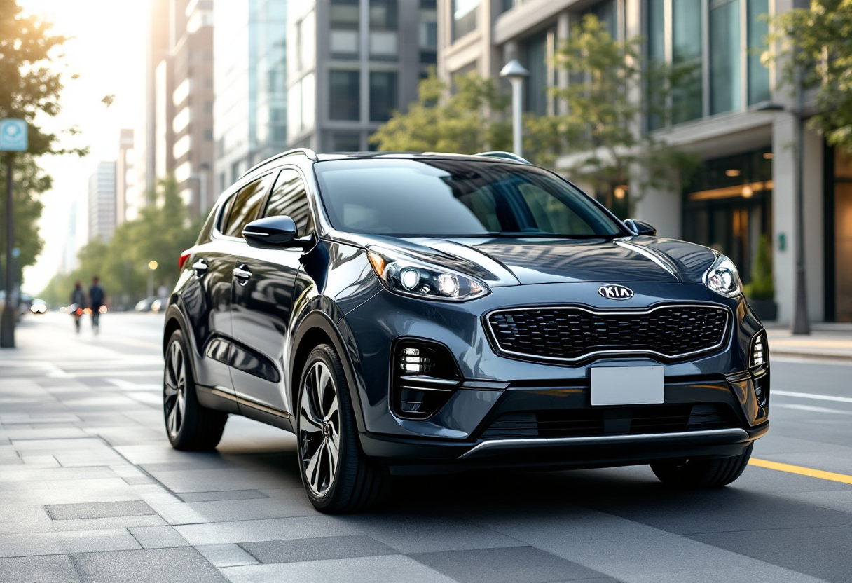 Kia Sportage GPL in un paesaggio urbano moderno