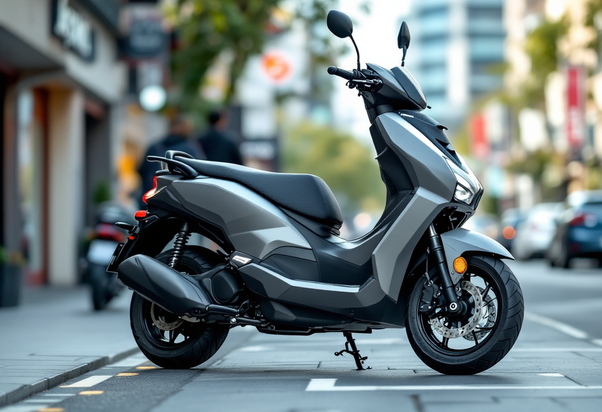 Kymco Skytown 125 in un contesto urbano moderno