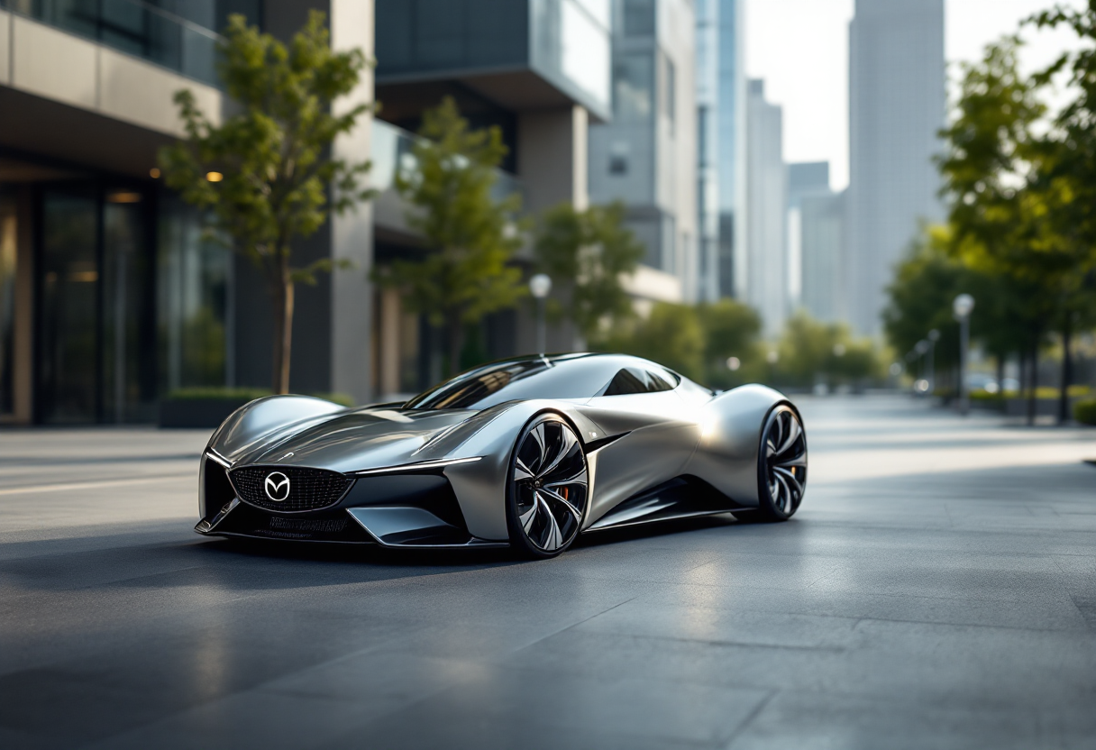 Mazda Iconic SP in un paesaggio urbano moderno