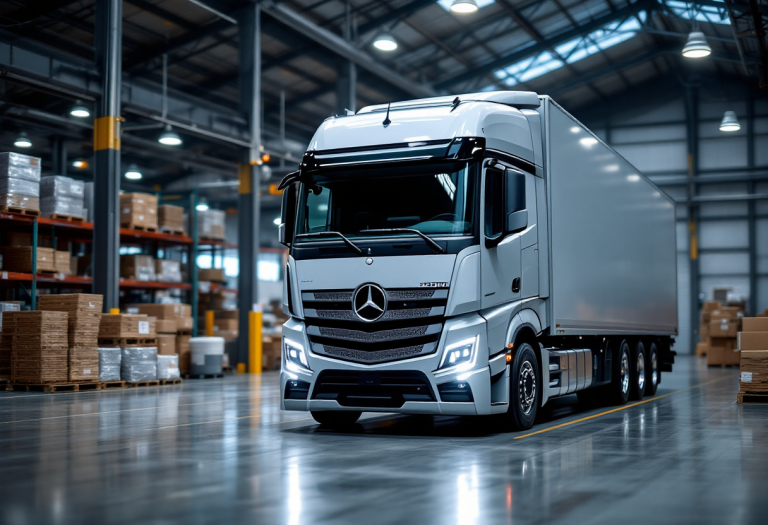 Mercedes-Benz eActros 600 in azione sul percorso di trasporto