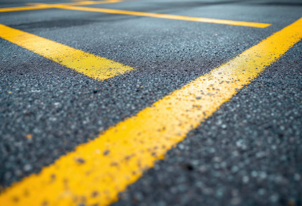 Parcheggio con strisce gialle e segnali di divieto