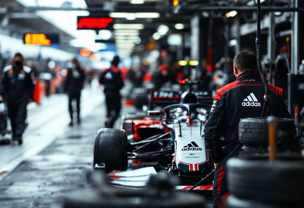 Logo Adidas su auto di Formula 1 durante una gara