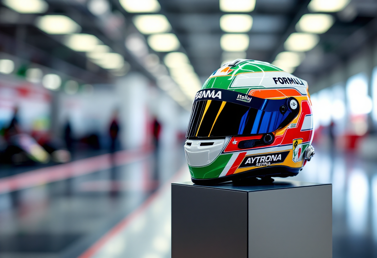 Andrea Kimi Antonelli con il nuovo casco F1 per la stagione 2025