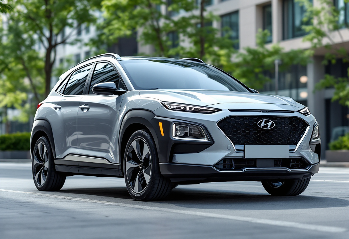 Hyundai Kona 2024 in un paesaggio urbano europeo