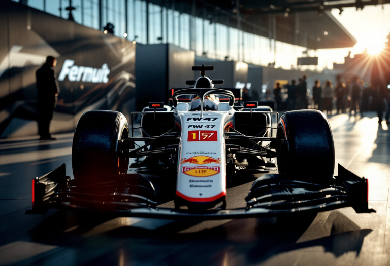La nuova FW47 di Williams in pista durante una gara di F1