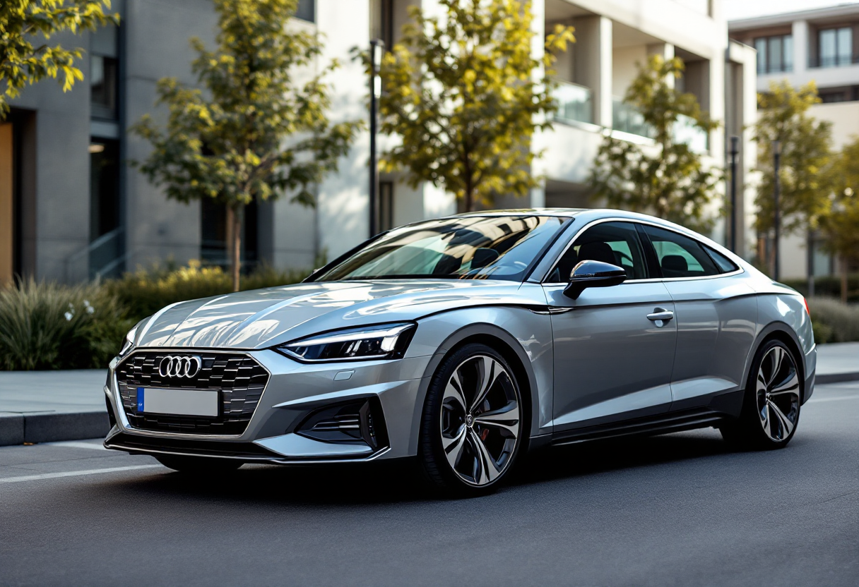 Audi A5 e-hybrid in movimento su strada