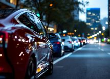 Auto elettriche in carreggiamento con grafico autonomia