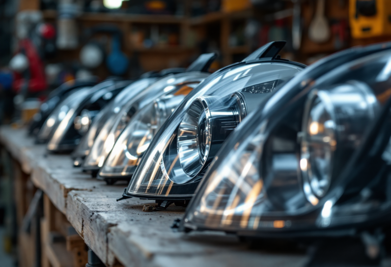 Fari auto moderni con diverse tecnologie di illuminazione