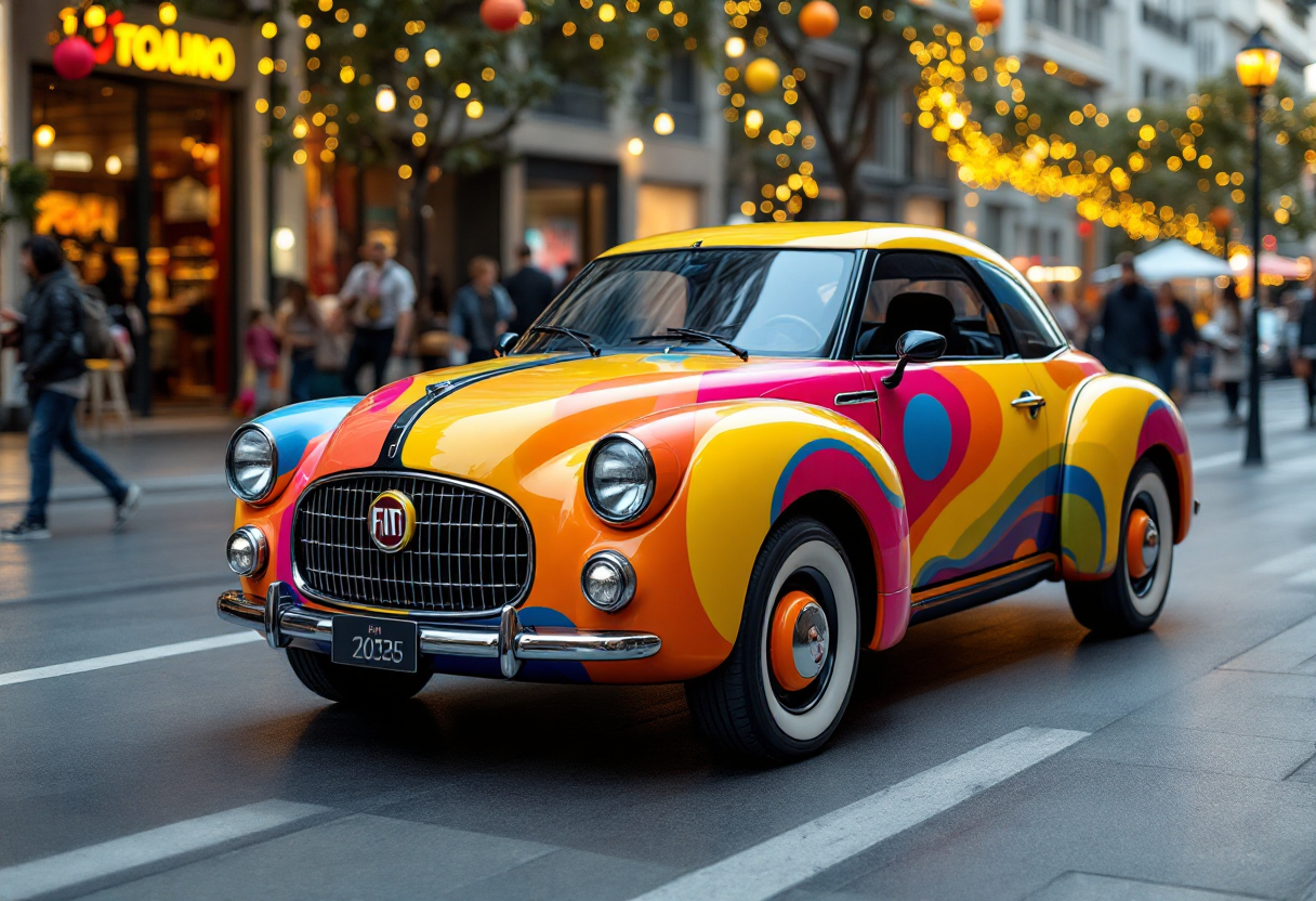 Fiat Topolino trasformata in opera d'arte a Milano