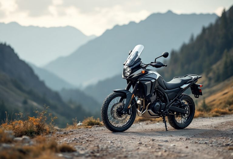 Honda Transalp 750 2025 in esposizione con dettagli