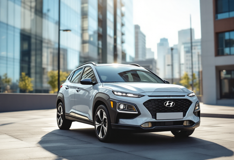 Hyundai Kona 2025 in un ambiente urbano moderno