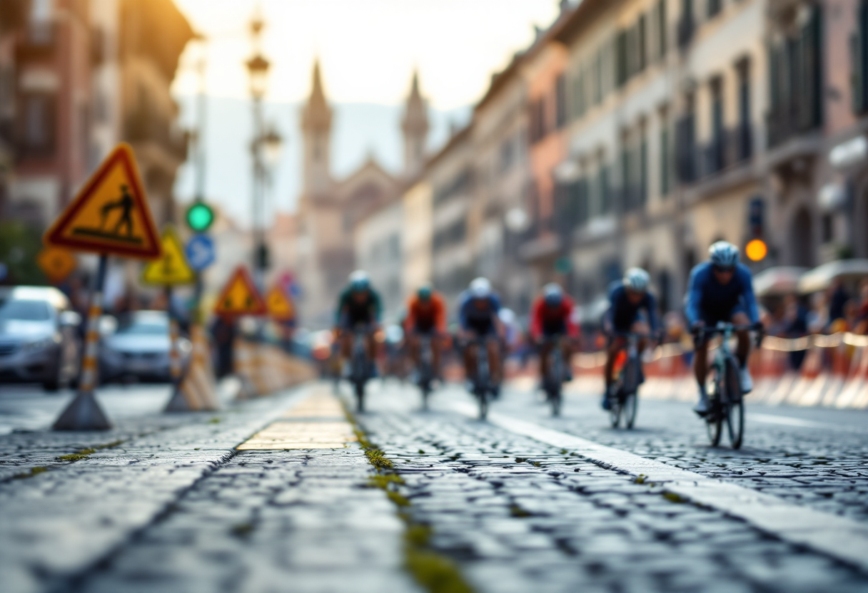 Immagine della corsa Milano Sanremo 2025 con ciclisti in azione