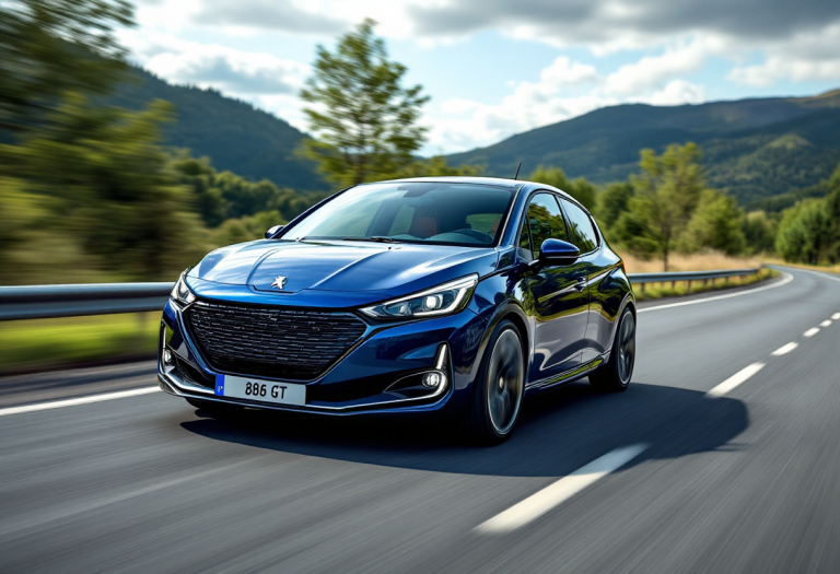 Peugeot 208 GTi elettrica in movimento su strada