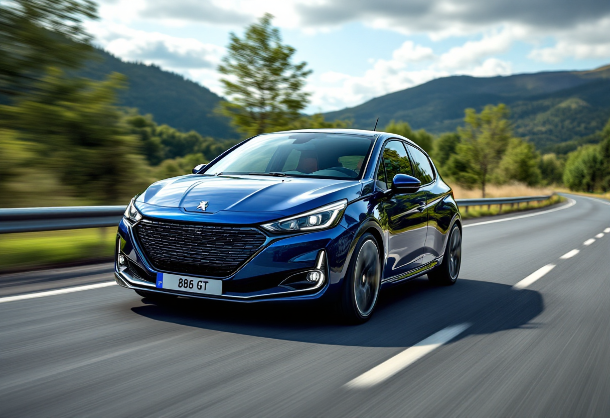 Peugeot 208 GTi elettrica in movimento su strada