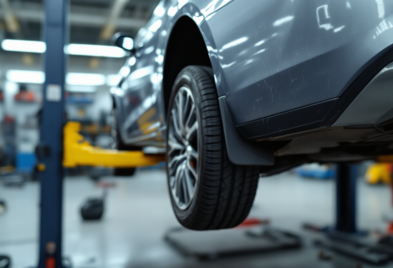 Auto in riparazione con strumenti professionali