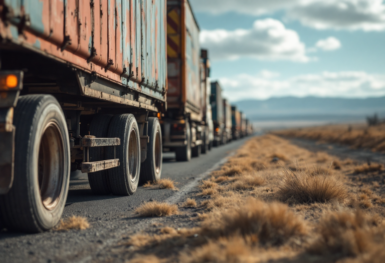 Camion in sciopero per protestare contro le condizioni di lavoro