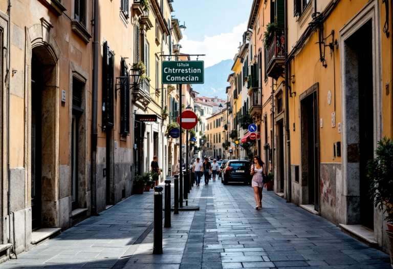 Segnale di divieto di sosta in una strada italiana