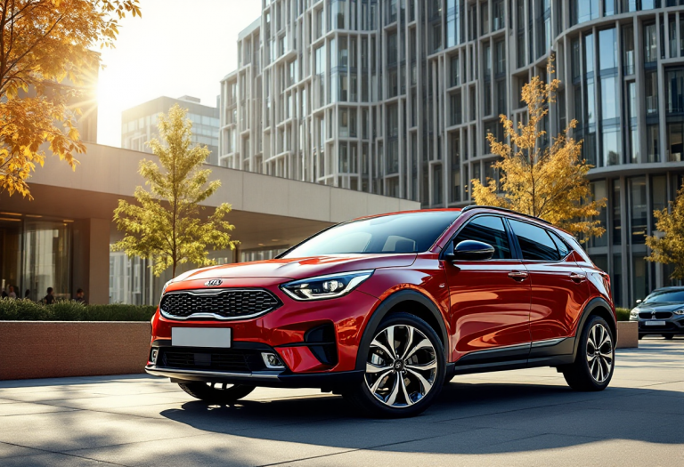 Kia K4 Hatchback in un ambiente urbano moderno