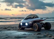 Microlino Spiaggina in spiaggia, un'auto vintage moderna