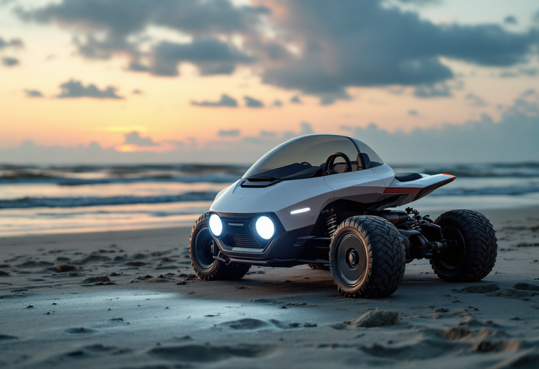 Microlino Spiaggina in spiaggia, un'auto vintage moderna