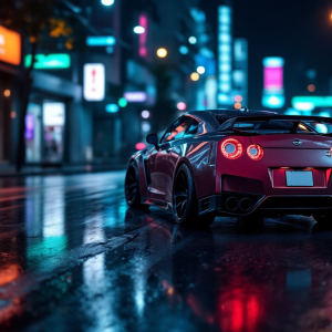 Nissan GT-R in un paesaggio urbano moderno
