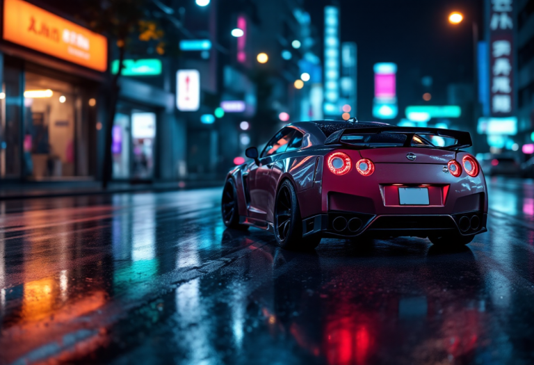 Nissan GT-R in un paesaggio urbano moderno