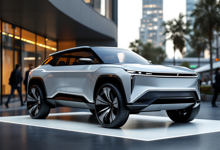 Omoda 9, nuovo SUV ibrido, in un paesaggio urbano
