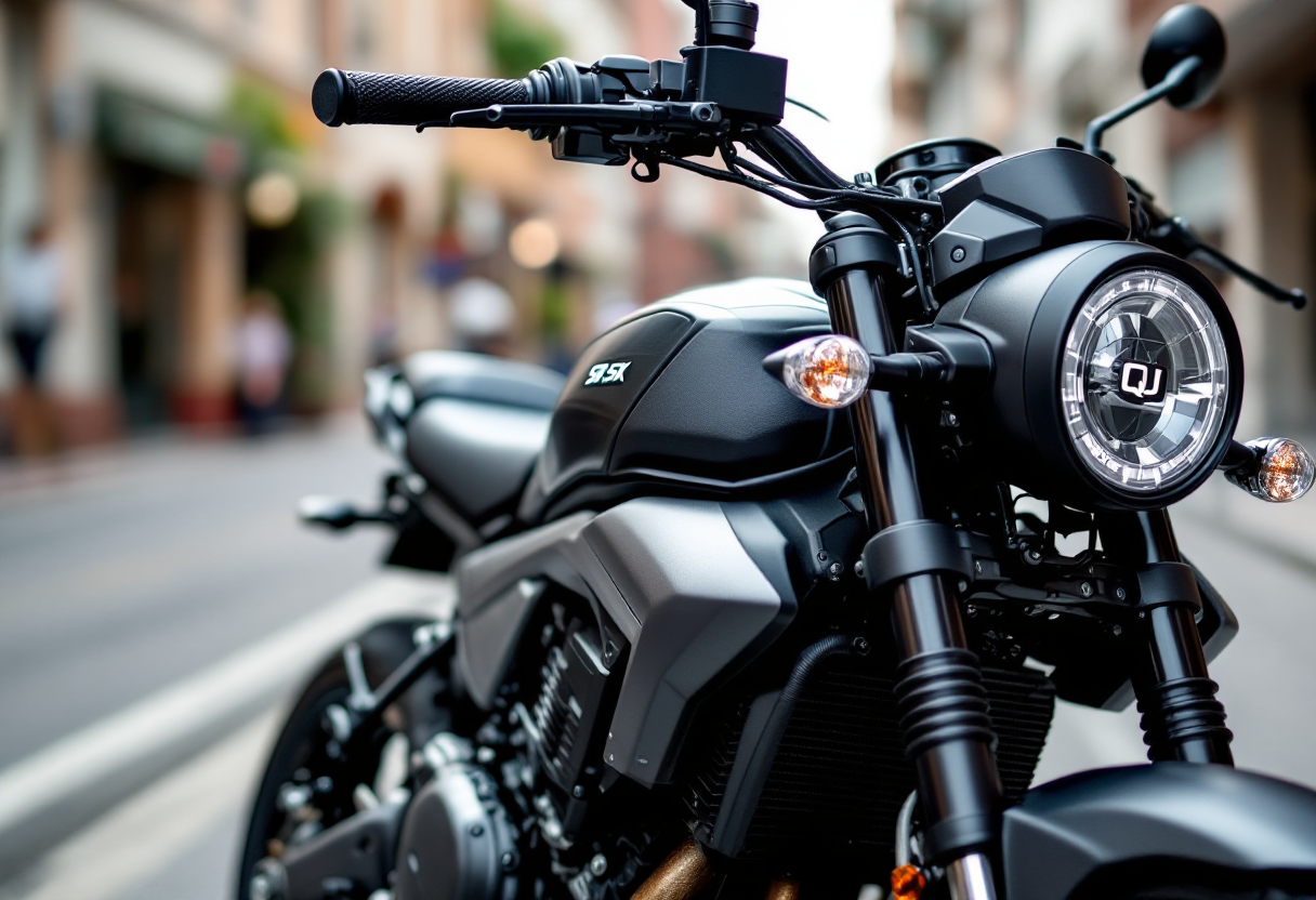 QJ Motor SRK 550 in esposizione, moto naked cinese