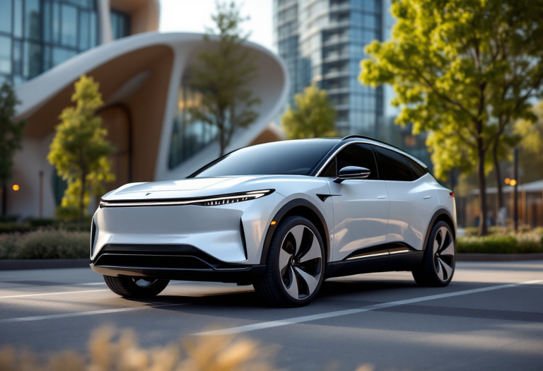 Nuova Range Rover Velar EV in un paesaggio urbano moderno