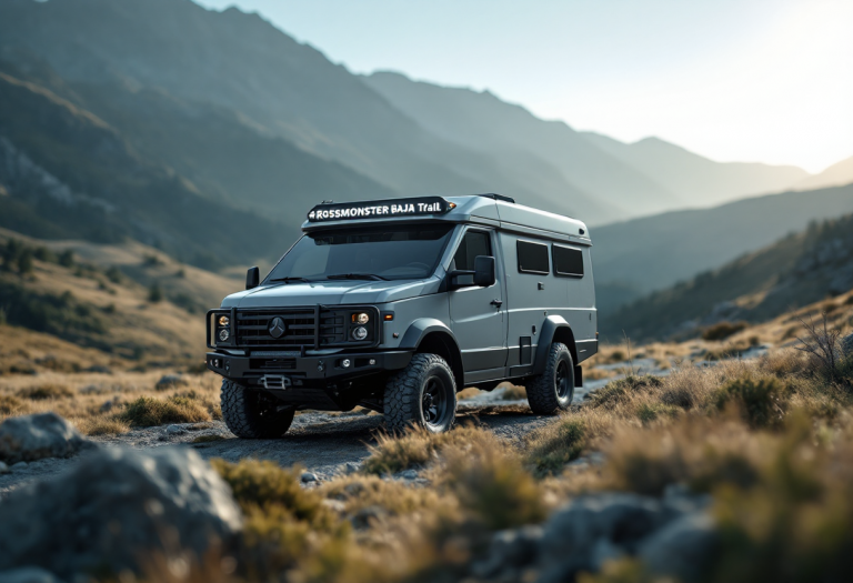 Camper Rossmönster Baja Trail in un paesaggio off-road