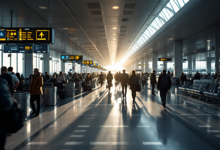 Passeggeri in attesa durante sciopero aereo in Italia