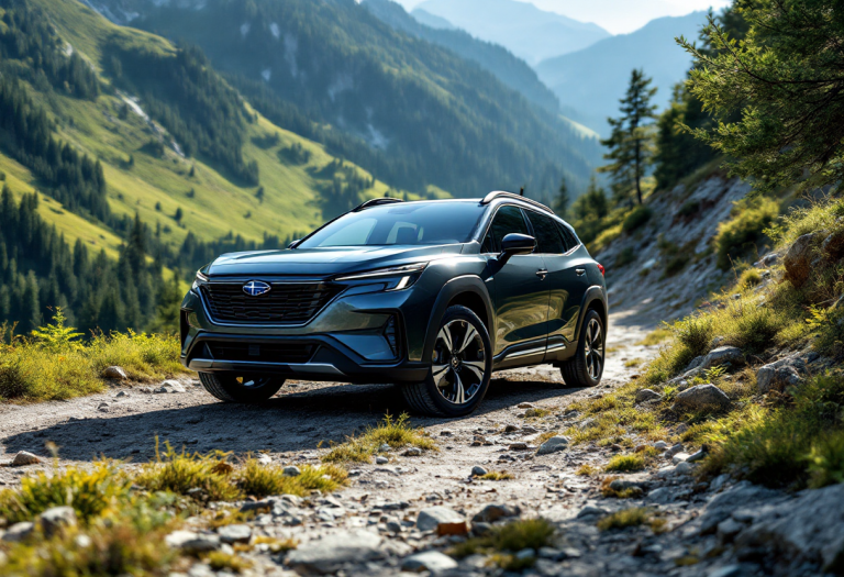 Subaru Trailseeker SUV elettrico in azione su sentiero