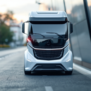 Camion moderno con design aerodinamico in movimento