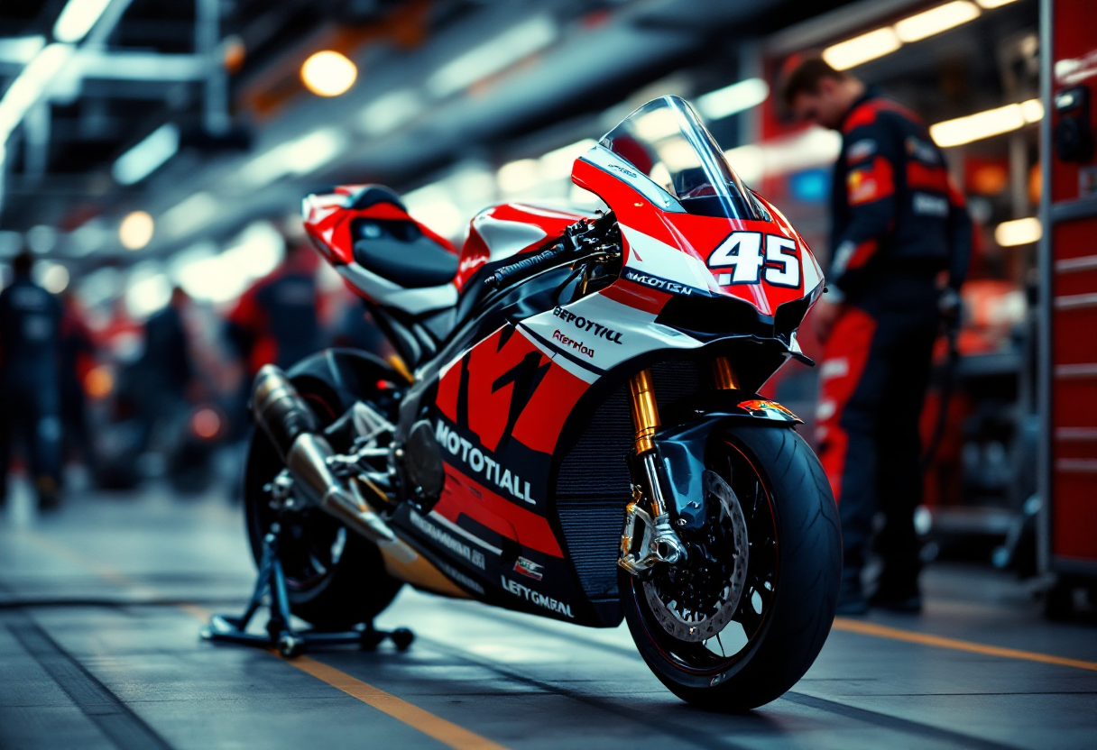 Jorge Martín con la moto Aprilia Racing dopo la firma del contratto