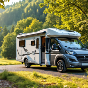 Camper Fellschnute con cane felice all'interno