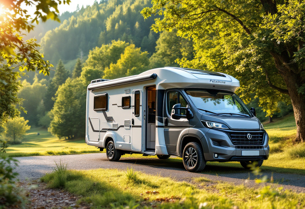 Camper Fellschnute con cane felice all'interno