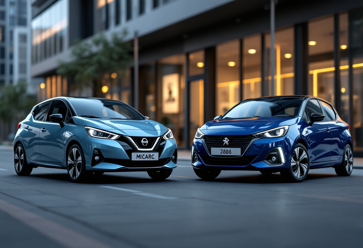 Nissan Micra e Peugeot 208 a confronto in un'immagine