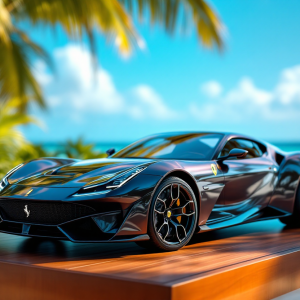 Ferrari Testa Rossa J in un paesaggio maldiviano