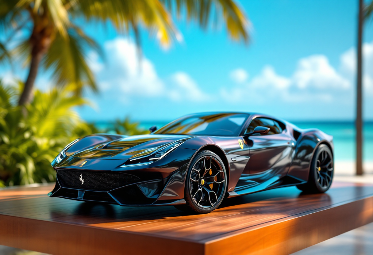 Ferrari Testa Rossa J in un paesaggio maldiviano