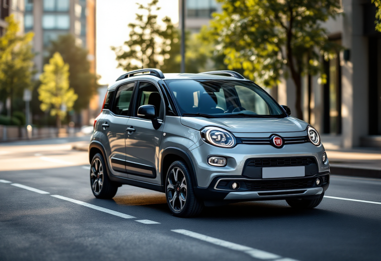Fiat Grande Panda Hybrid 2025 in un ambiente urbano