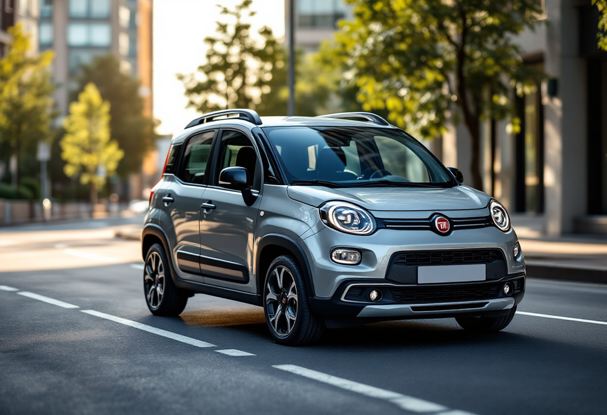 Fiat Grande Panda Hybrid 2025 in un ambiente urbano