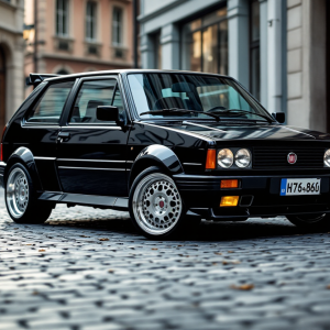 Fiat Uno Turbo rossa in movimento su strada