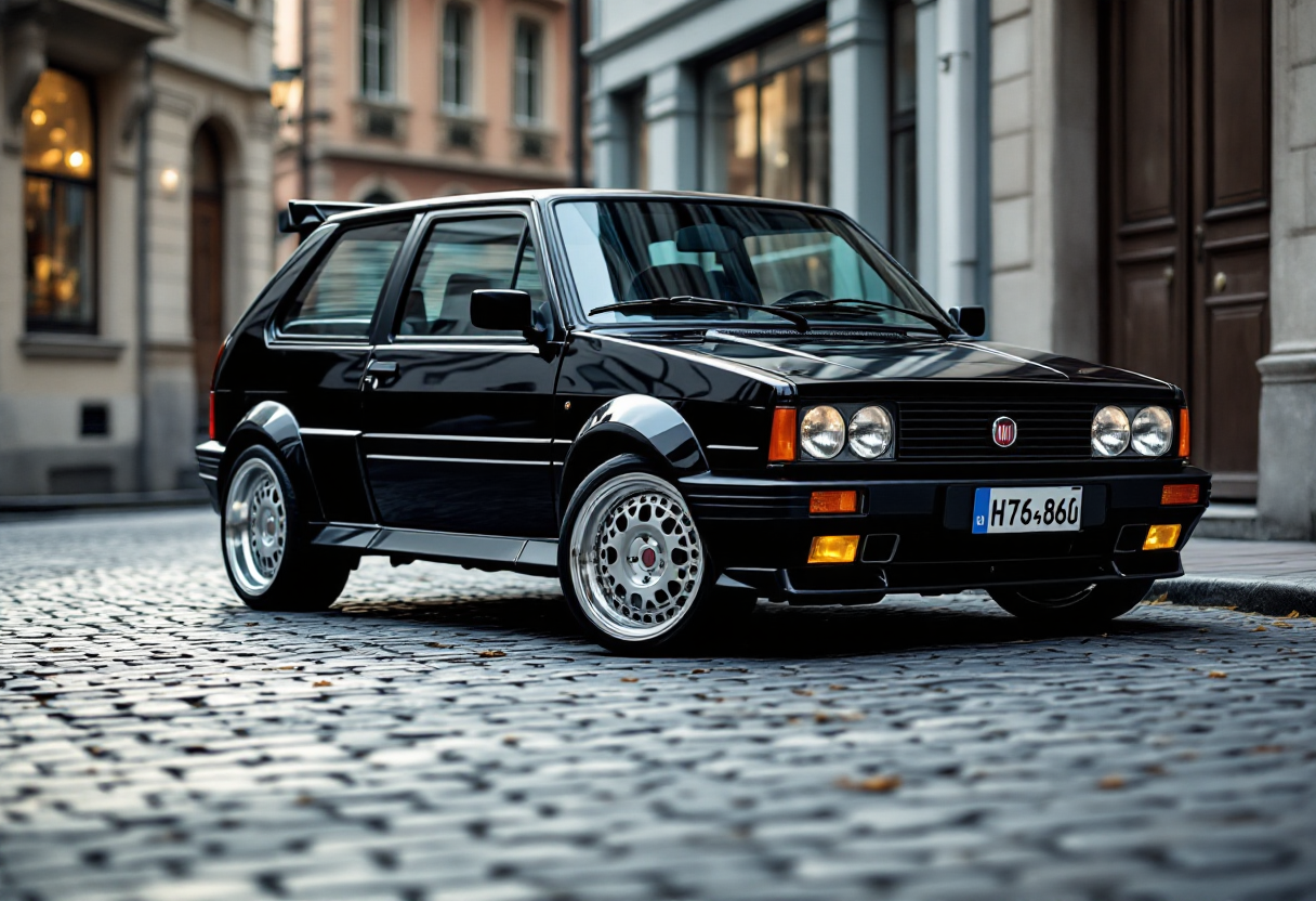 Fiat Uno Turbo rossa in movimento su strada